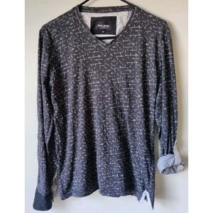 Maceoo Men 3/M V-Neck Tetris Black/White Roll-Tab Long Sleeve Shirt 100% Cotton